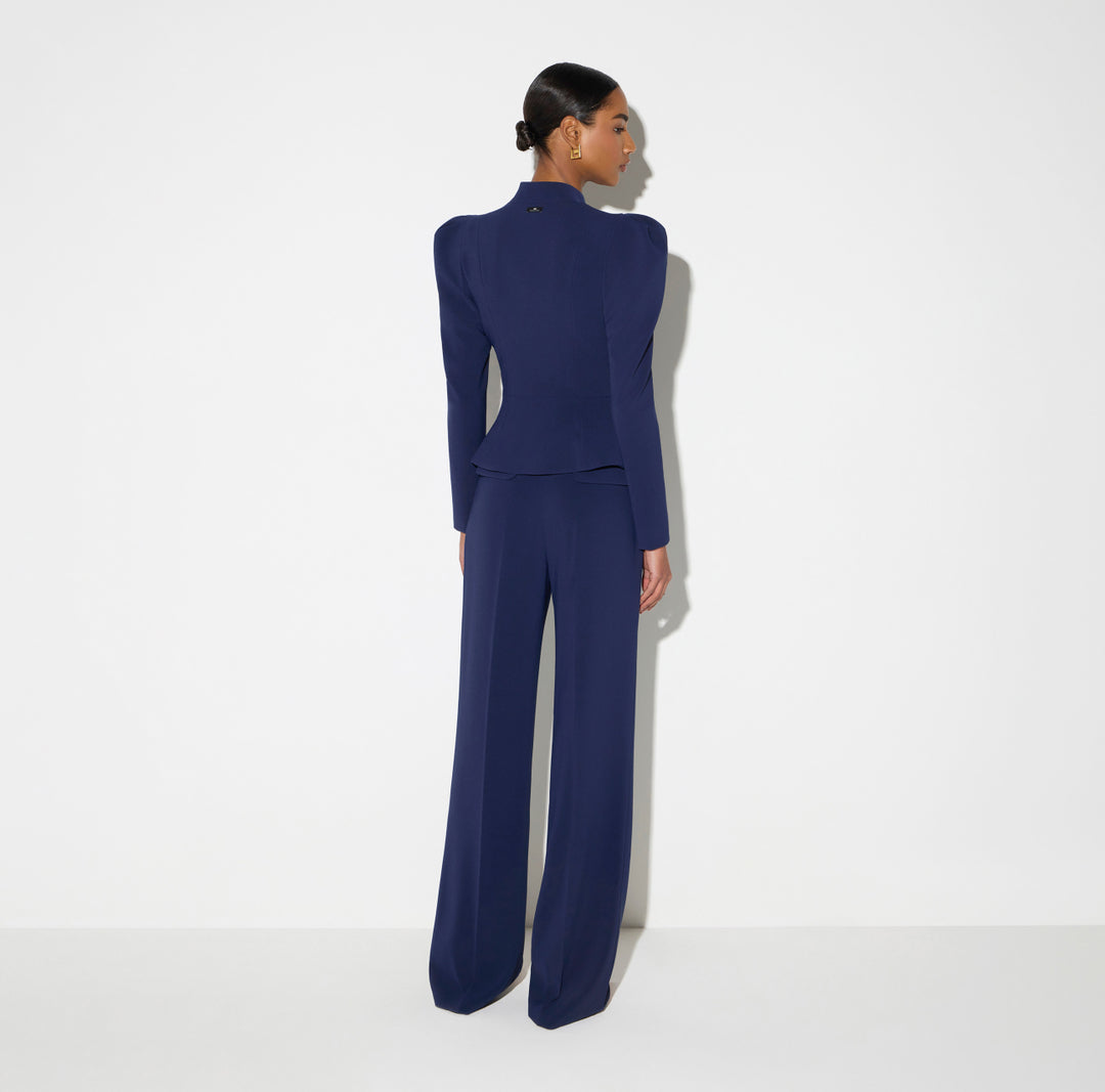 ELISABETTA FRANCHI Pantaloni in crêpe leggero con cintura PA20766E2 Blu Notte