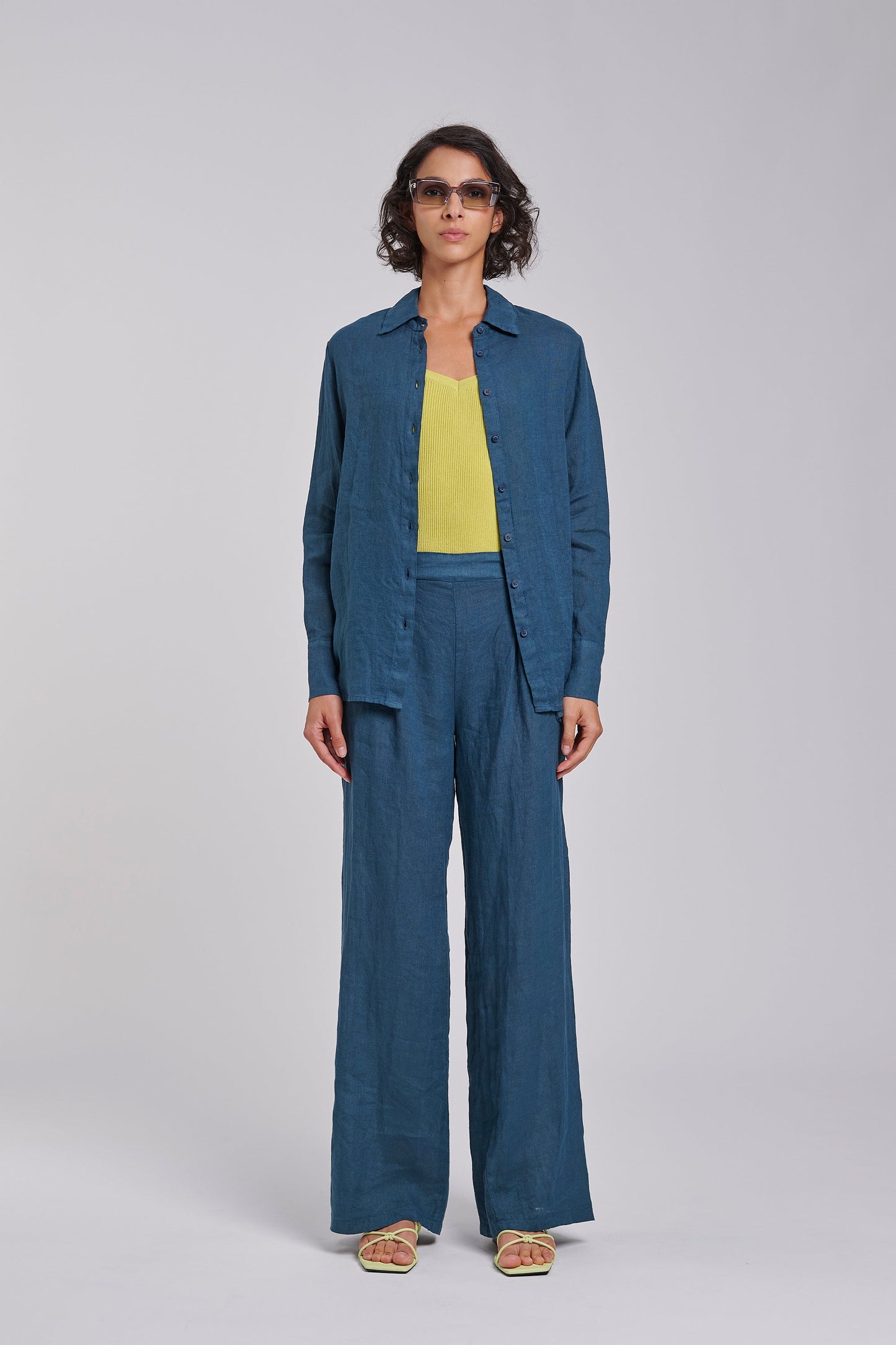 BOMBOOGIE Pantaloni Donna in Lino PW7338TLNI6 Teal Blue 259