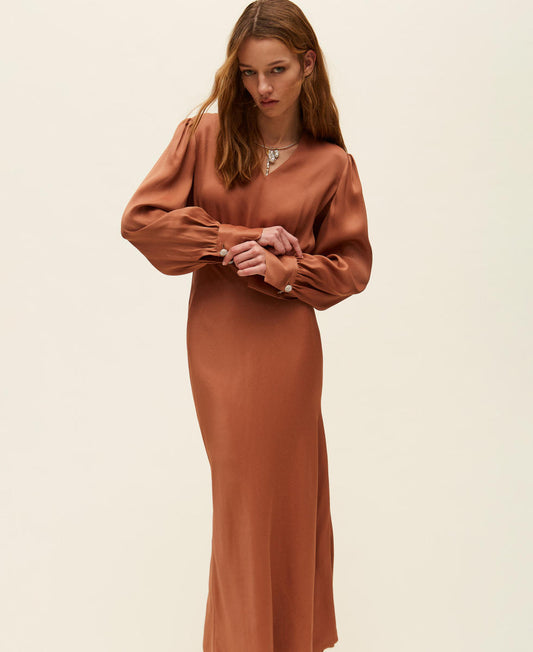TWINSET Abito lungo con arriccio 261TP2761 Mocha Mousse