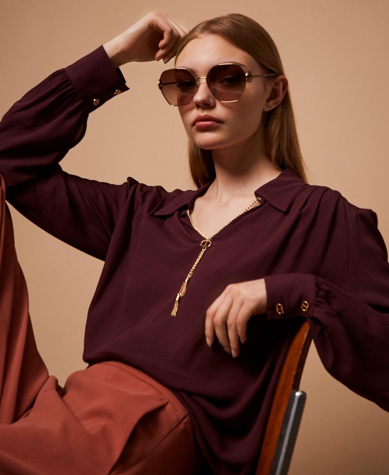 TWINSET Blusa Donna con arricciature e catena Oval T 252TP2291 Winetasting
