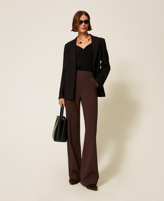 TWINSET Pantaloni Donna dritti in crêpe 252TT2381 Black Chocolate