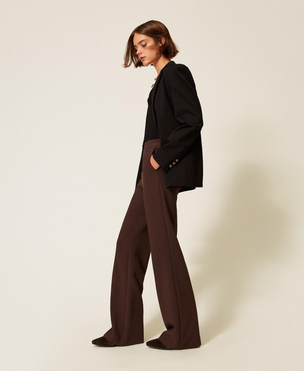 TWINSET Pantaloni Donna dritti in crêpe 252TT2381 Black Chocolate