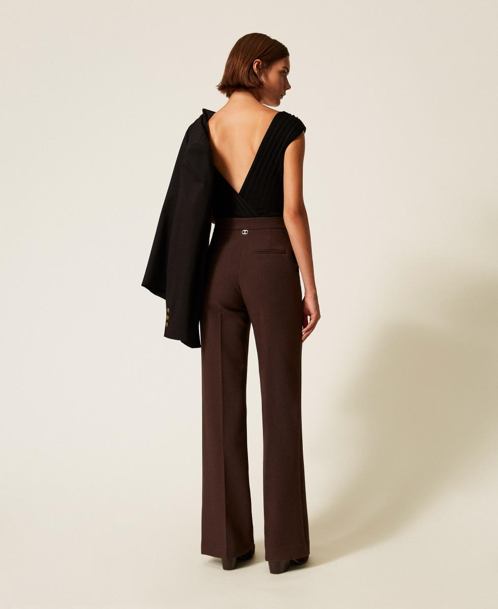 TWINSET Pantaloni Donna dritti in crêpe 252TT2381 Black Chocolate