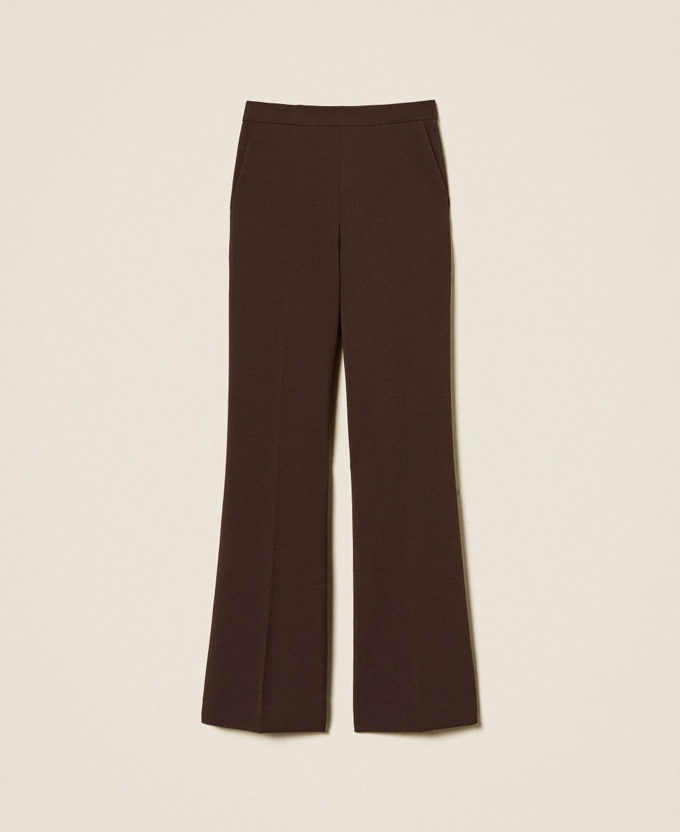 TWINSET Pantaloni Donna dritti in crêpe 252TT2381 Black Chocolate