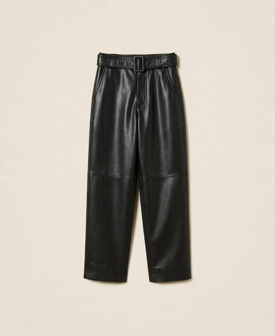 TWINSET Pantaloni effetto pelle con cintura 262TP2051 Nero