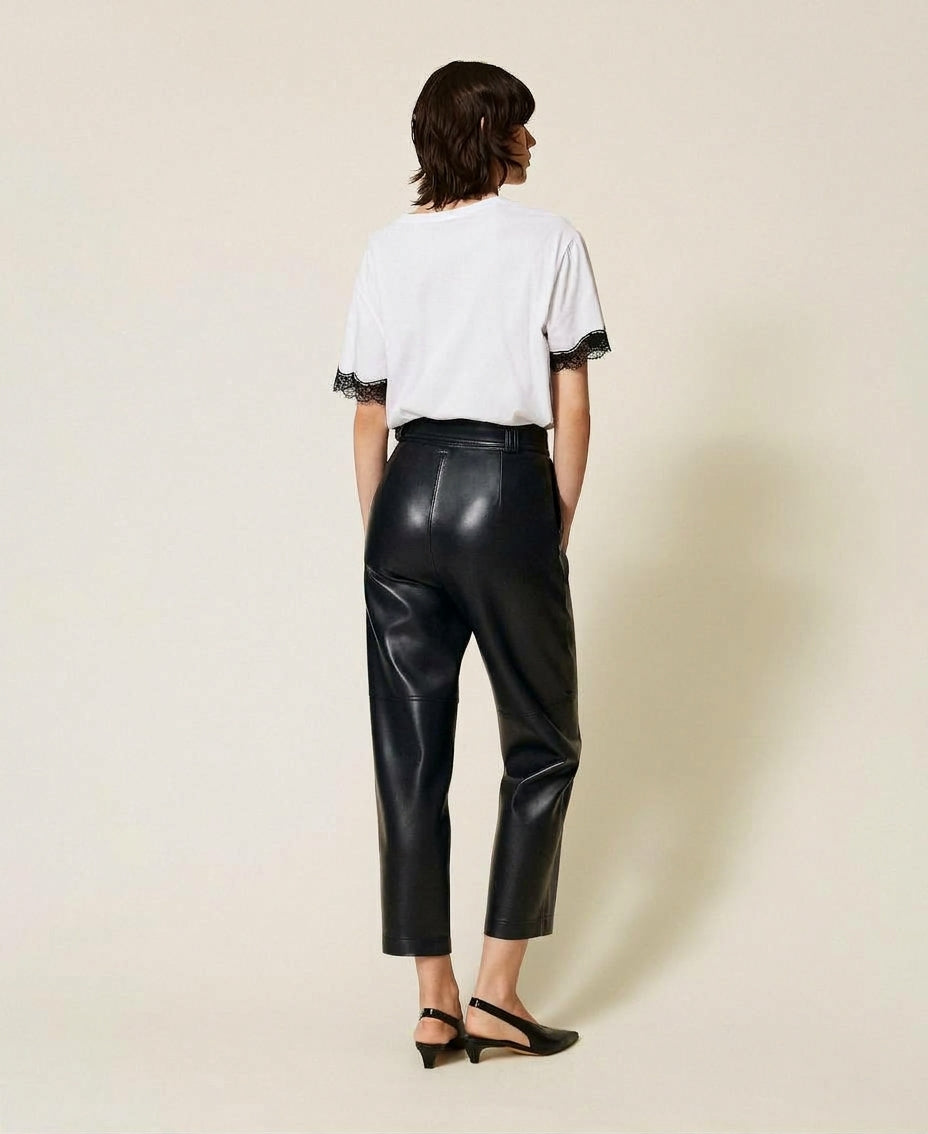 TWINSET Pantaloni effetto pelle con cintura 262TP2051 Nero