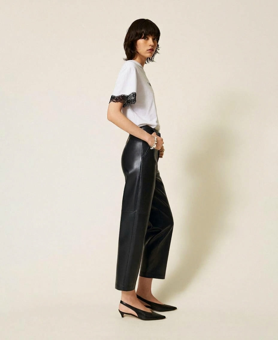 TWINSET Pantaloni effetto pelle con cintura 262TP2051 Nero