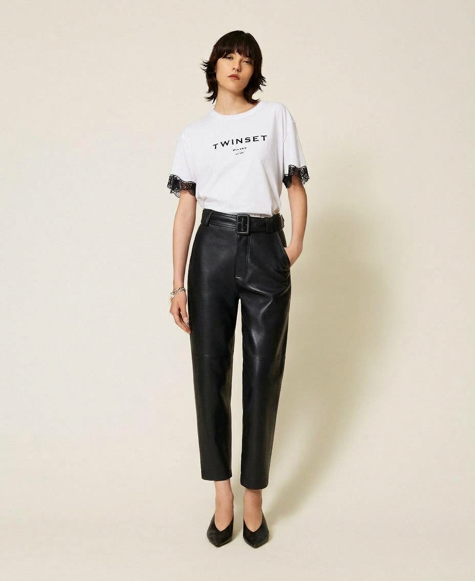 TWINSET Pantaloni effetto pelle con cintura 262TP2051 Nero