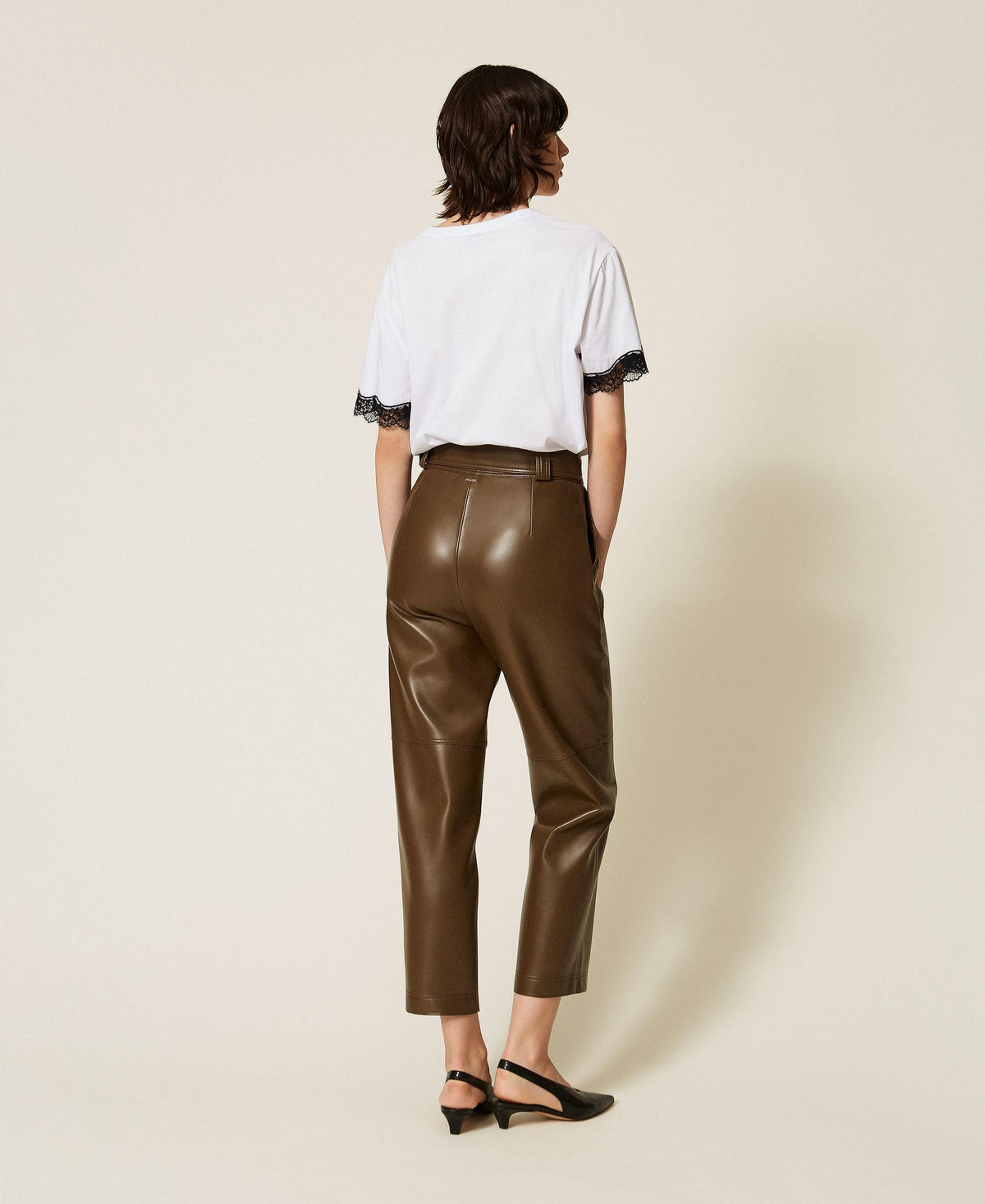 TWINSET Pantaloni effetto pelle con cintura 262TP2051 Darkness Brown