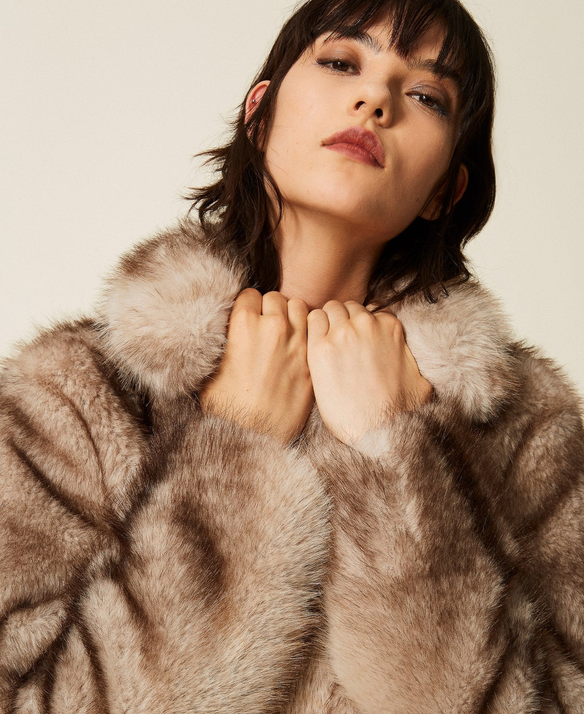 TWINSET Giacca in faux fur a stampa sfumata 262TP2240 Casha Brown