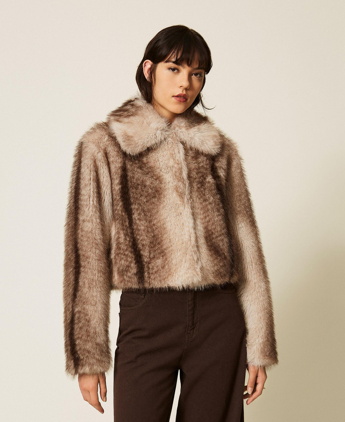 TWINSET Giacca in faux fur a stampa sfumata 262TP2240 Casha Brown
