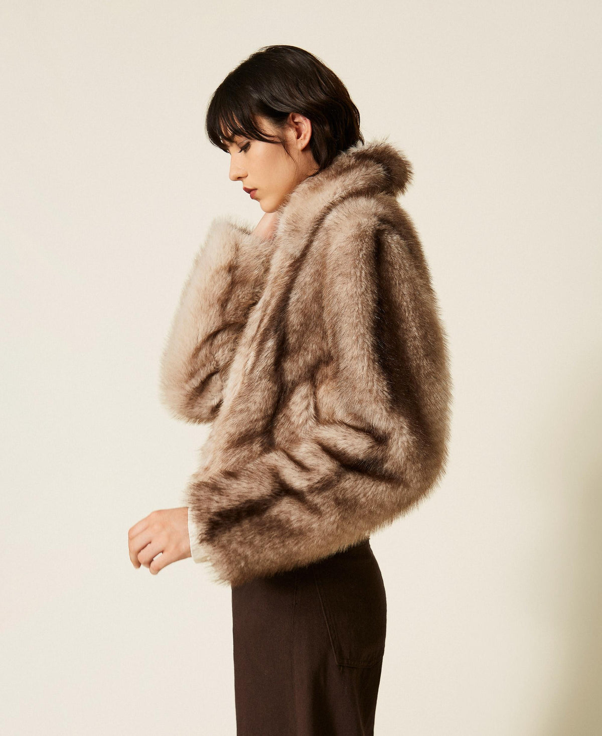 TWINSET Giacca in faux fur a stampa sfumata 262TP2240 Casha Brown