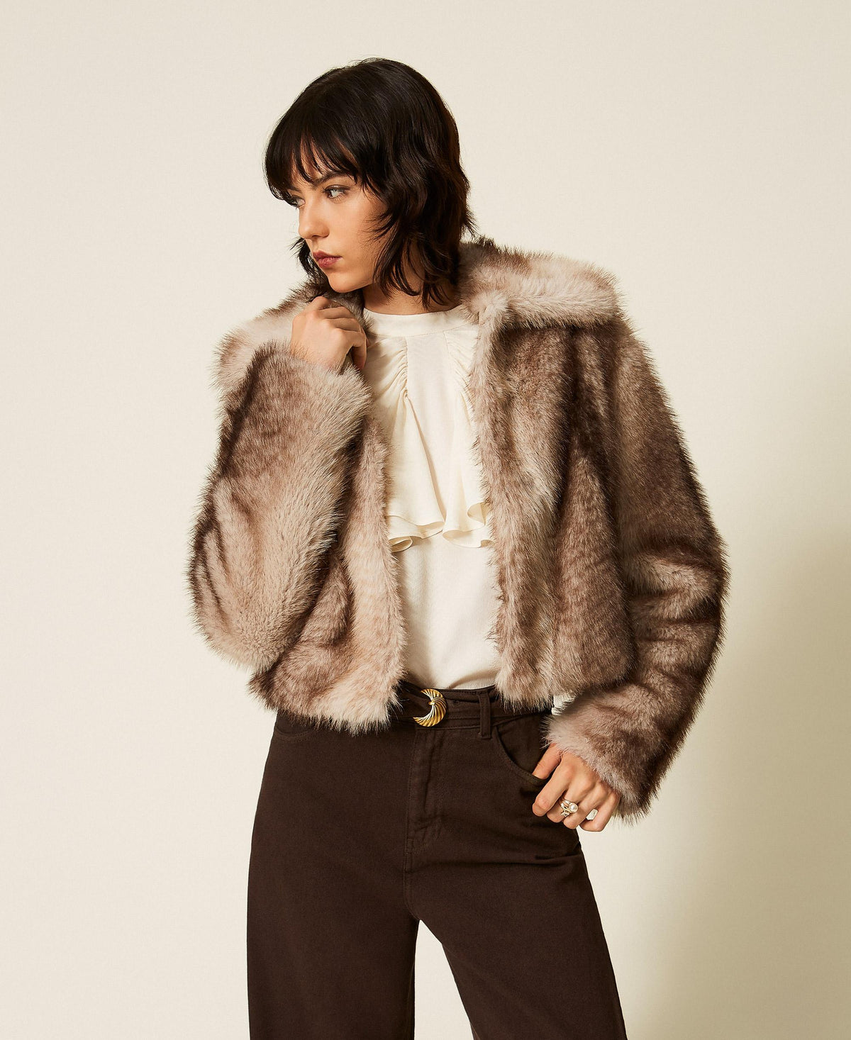 TWINSET Giacca in faux fur a stampa sfumata 262TP2240 Casha Brown