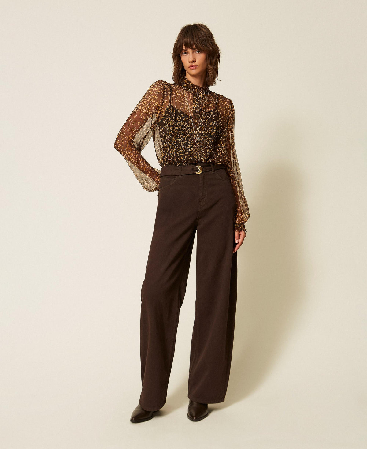 TWINSET Pantaloni barrel in bull con cintura 262TP2550 Darkness Brown