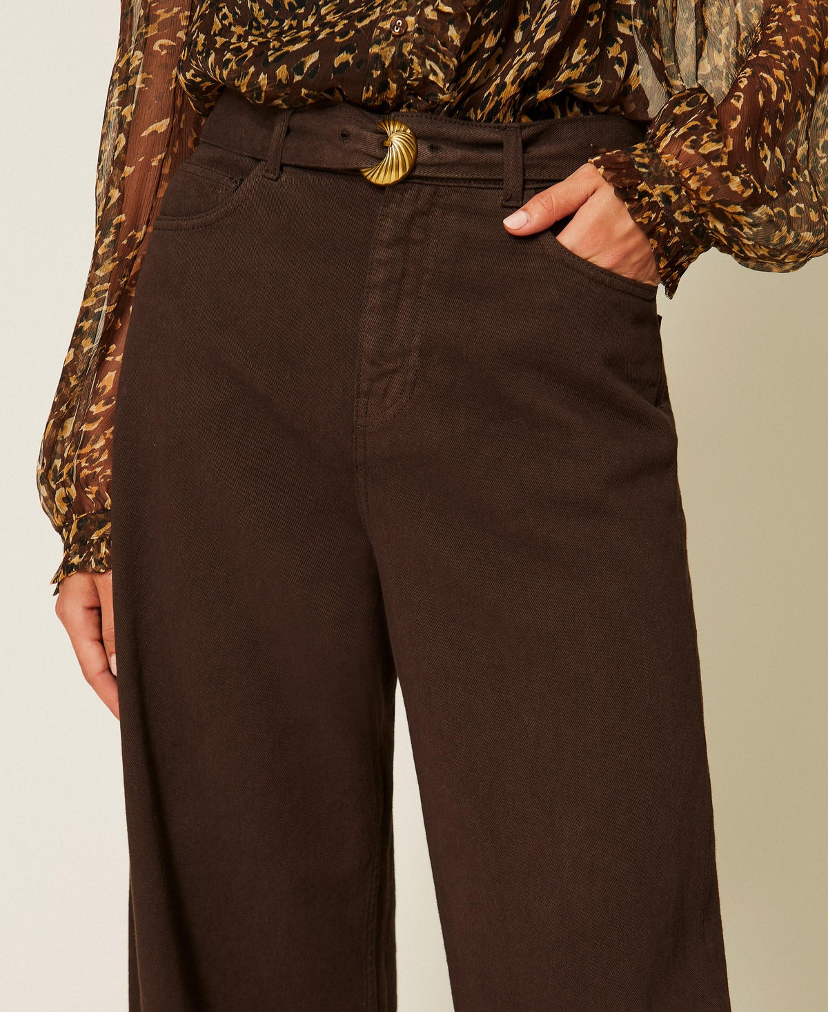 TWINSET Pantaloni barrel in bull con cintura 262TP2550 Darkness Brown