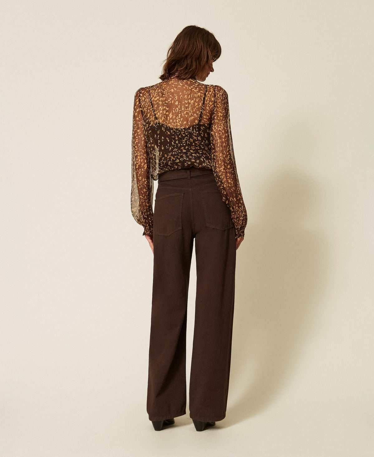 TWINSET Pantaloni barrel in bull con cintura 262TP2550 Darkness Brown