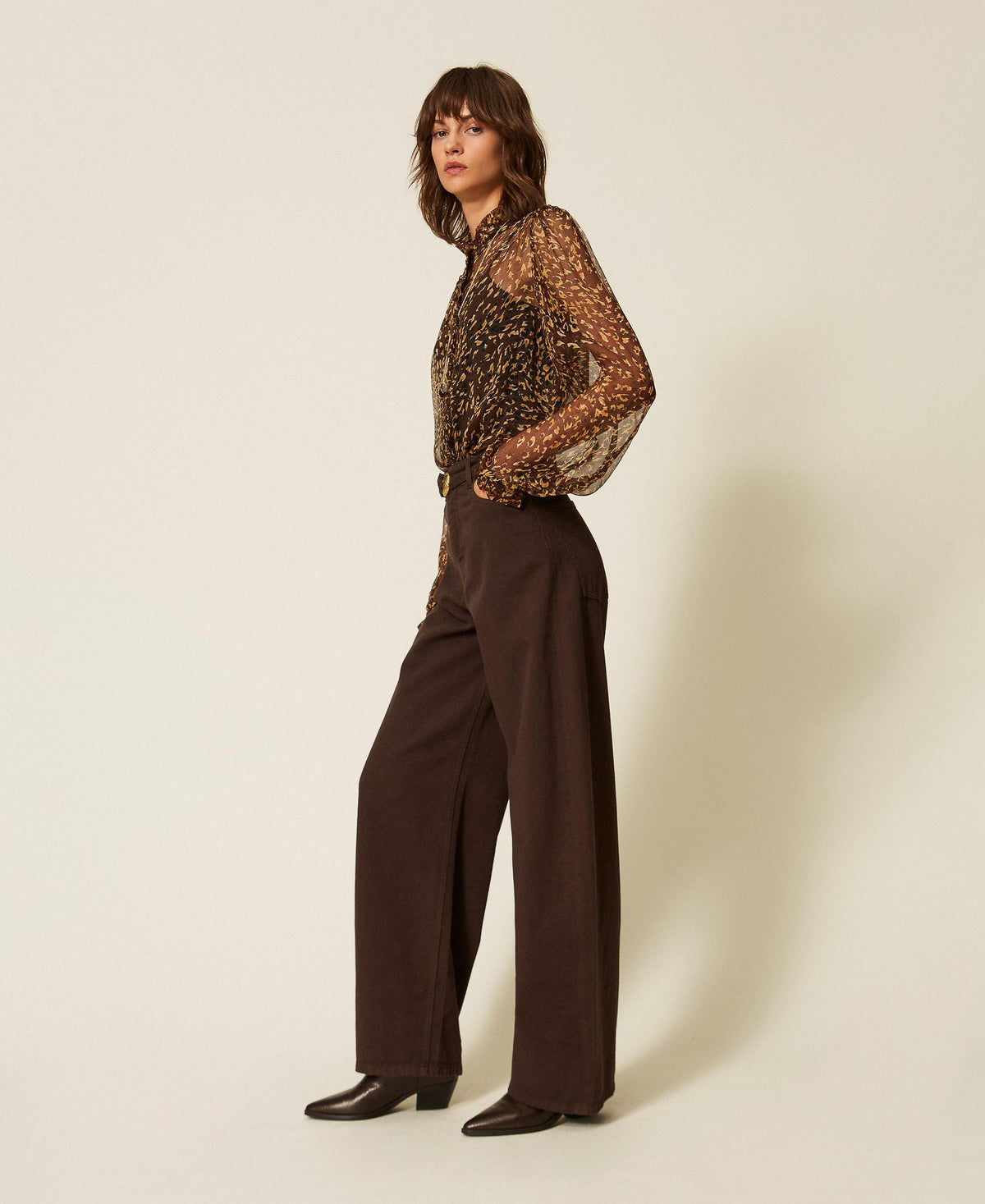 TWINSET Pantaloni barrel in bull con cintura 262TP2550 Darkness Brown