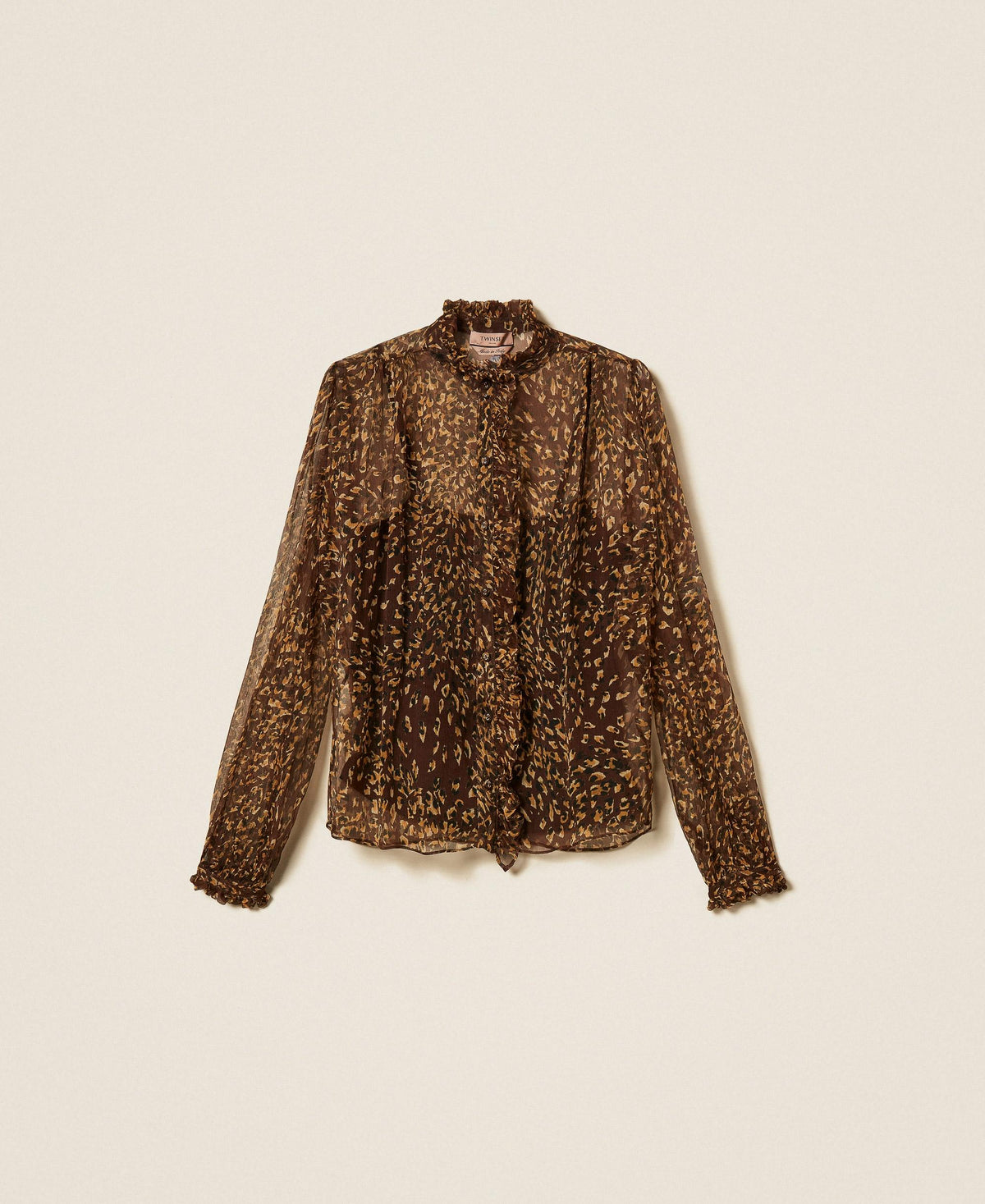 TWINSET Camicia in creponne di seta animalier 262TP269B Stampa Animal Brown Gold