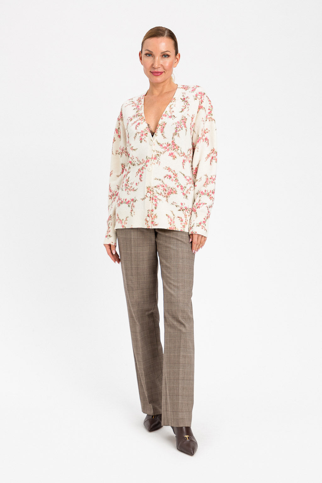 TWINSET Pantaloni principe di Galles 262TP2804 Brown Parchemnt