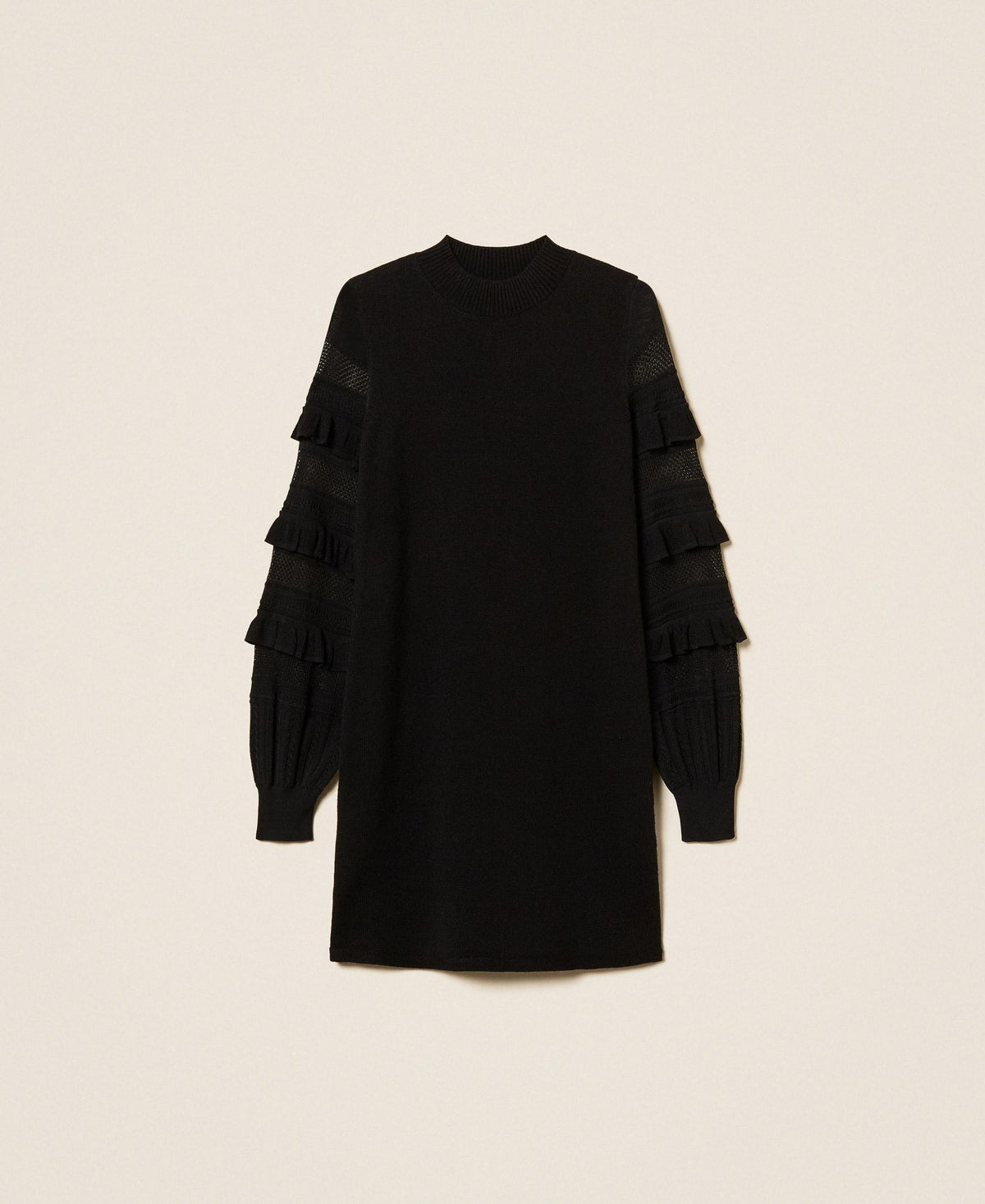 TWINSET Abito corto in maglia a punto rete con volant 262TP3112 Nero