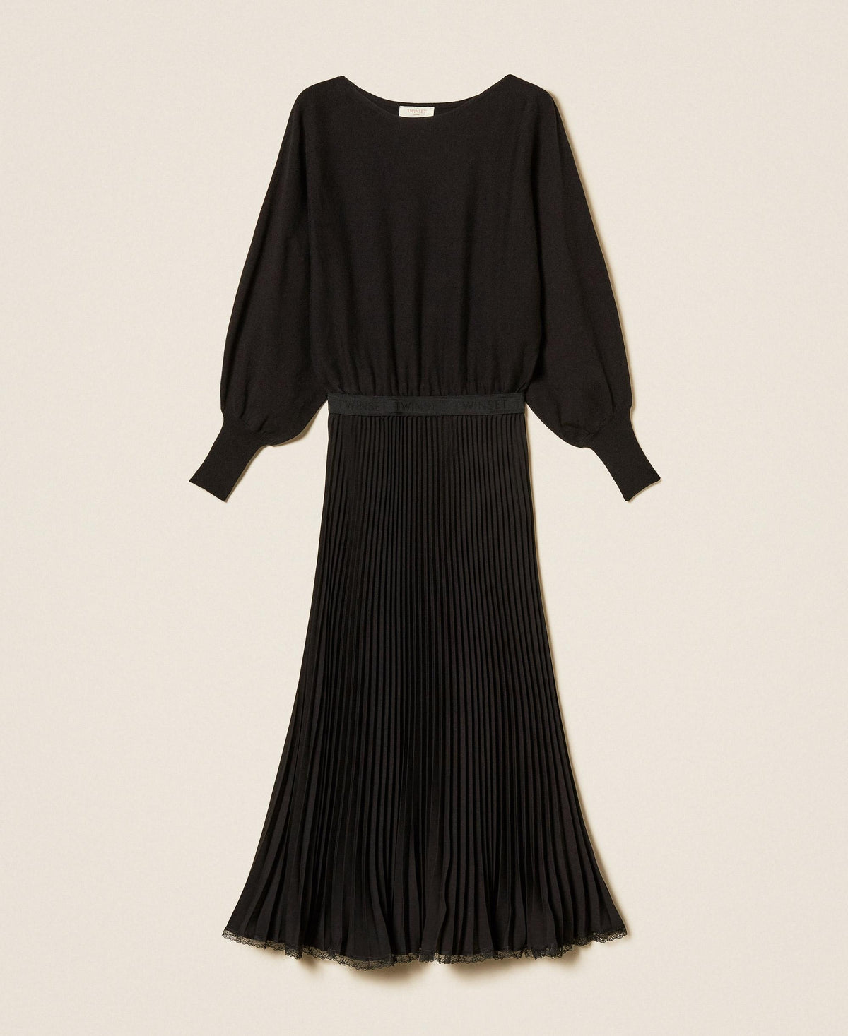 TWINSET Abito lungo in maglia e crepe plisse 262TP3250 Nero
