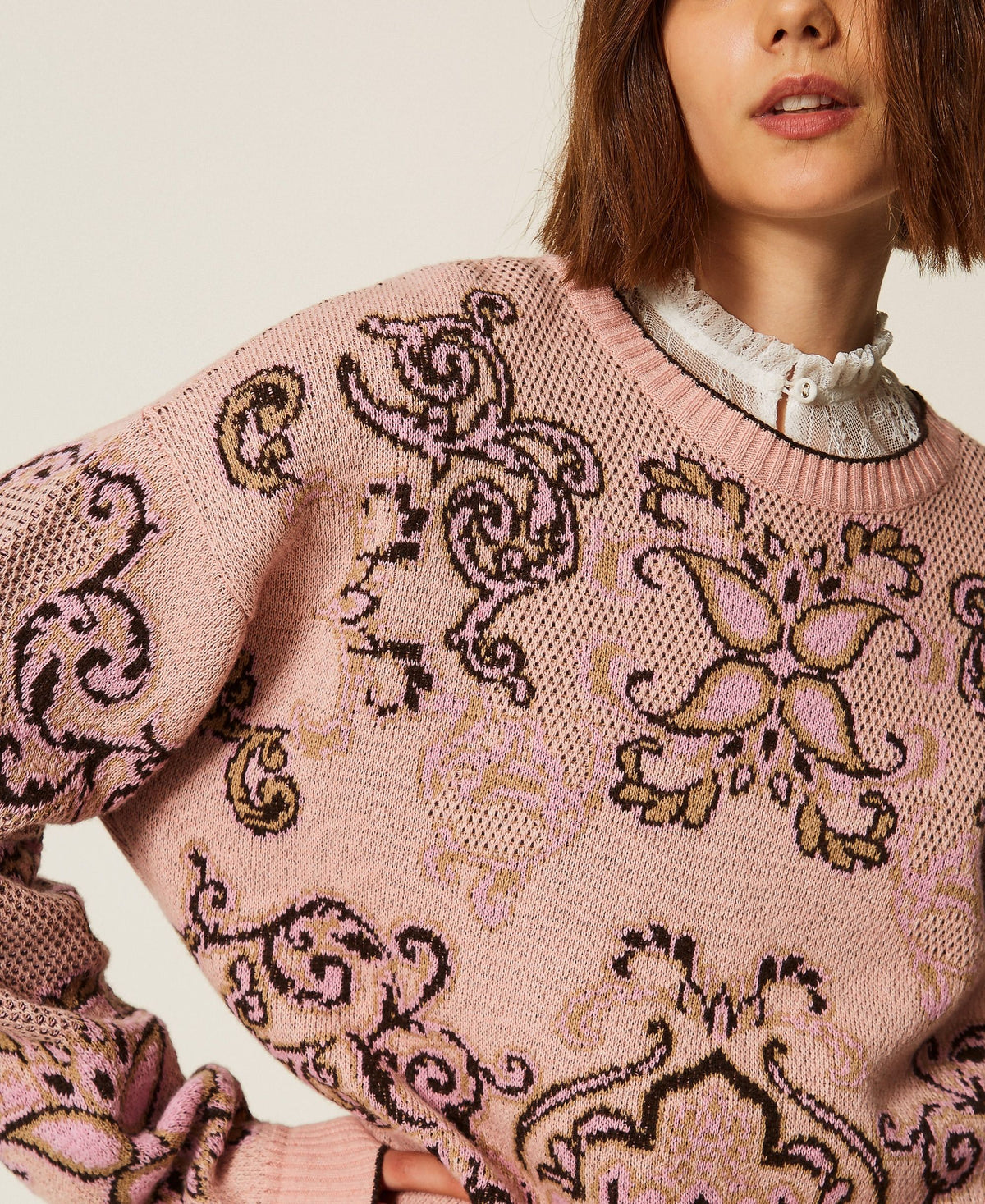 TWINSET Maglia in misto lana jacquard 262TP3483 Jacquard Peachy Keen