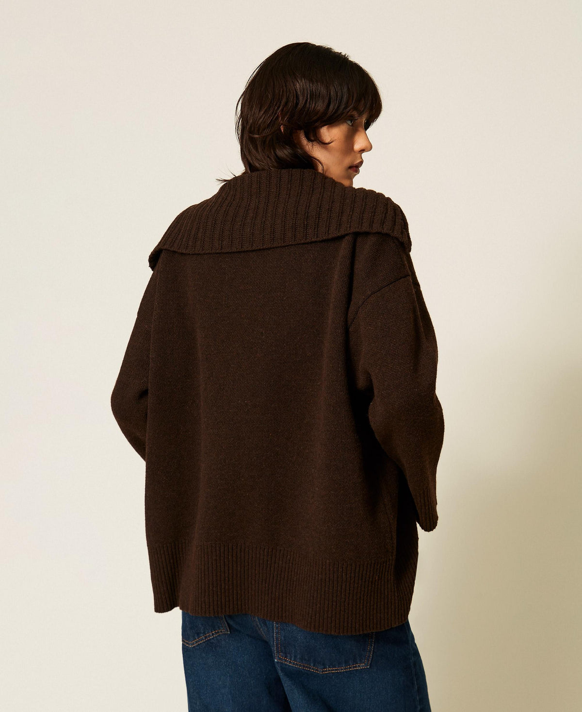 TWINSET Maxi maglia in misto lana con spacco 262TP3555 Darkness Brown