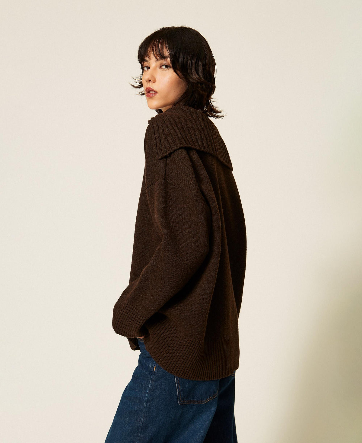TWINSET Maxi maglia in misto lana con spacco 262TP3555 Darkness Brown