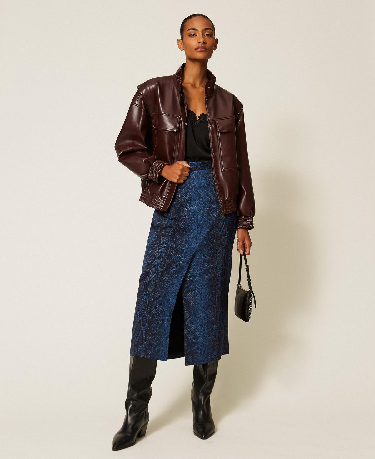 TWINSET Bomber effetto pelle con tasche 262TT2060 Bordeaux