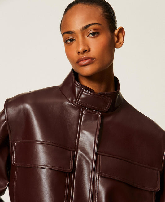 TWINSET Bomber effetto pelle con tasche 262TT2060 Bordeaux
