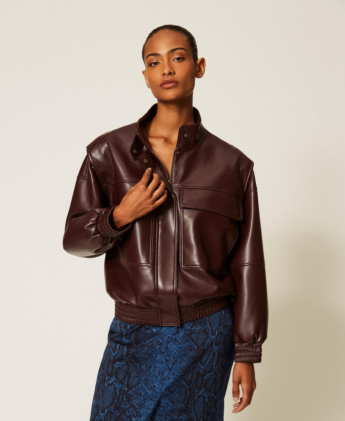 TWINSET Bomber effetto pelle con tasche 262TT2060 Bordeaux