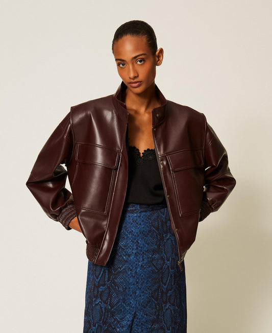 TWINSET Bomber effetto pelle con tasche 262TT2060 Bordeaux