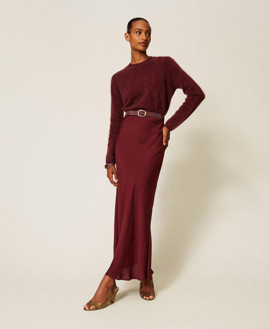TWINSET Gonna lunga in raso con strass 262TT2073 Bordeaux