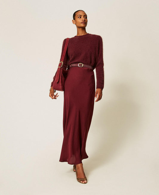 TWINSET Gonna lunga in raso con strass 262TT2073 Bordeaux