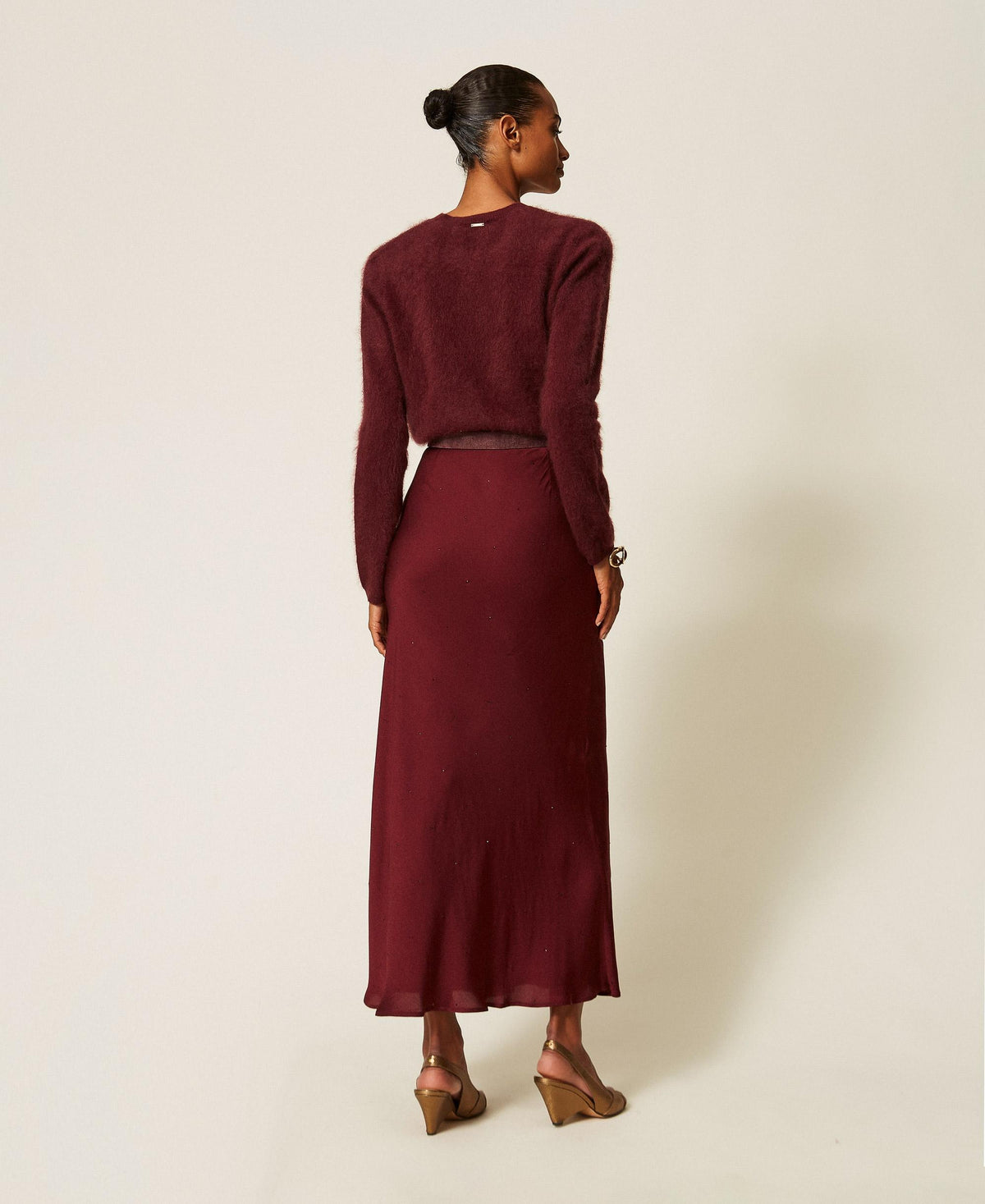 TWINSET Gonna lunga in raso con strass 262TT2073 Bordeaux