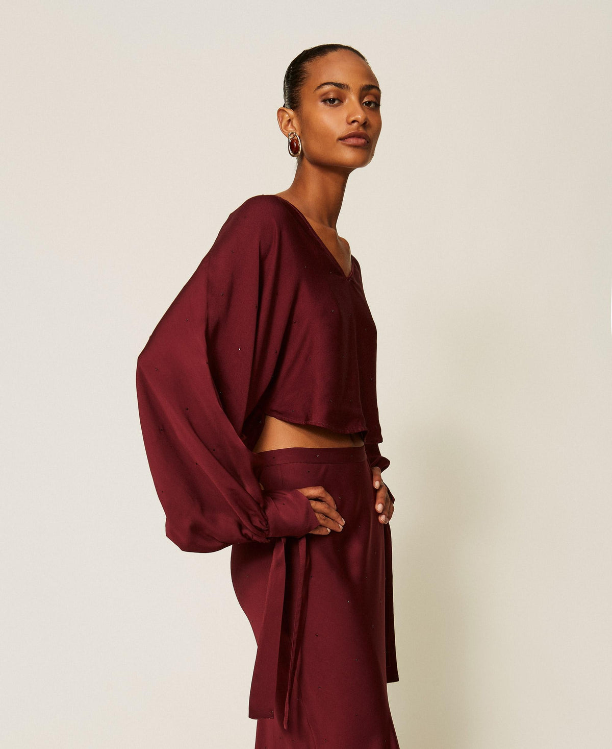 TWINSET Coprispalle in raso con strass 262TT2074 Bordeaux