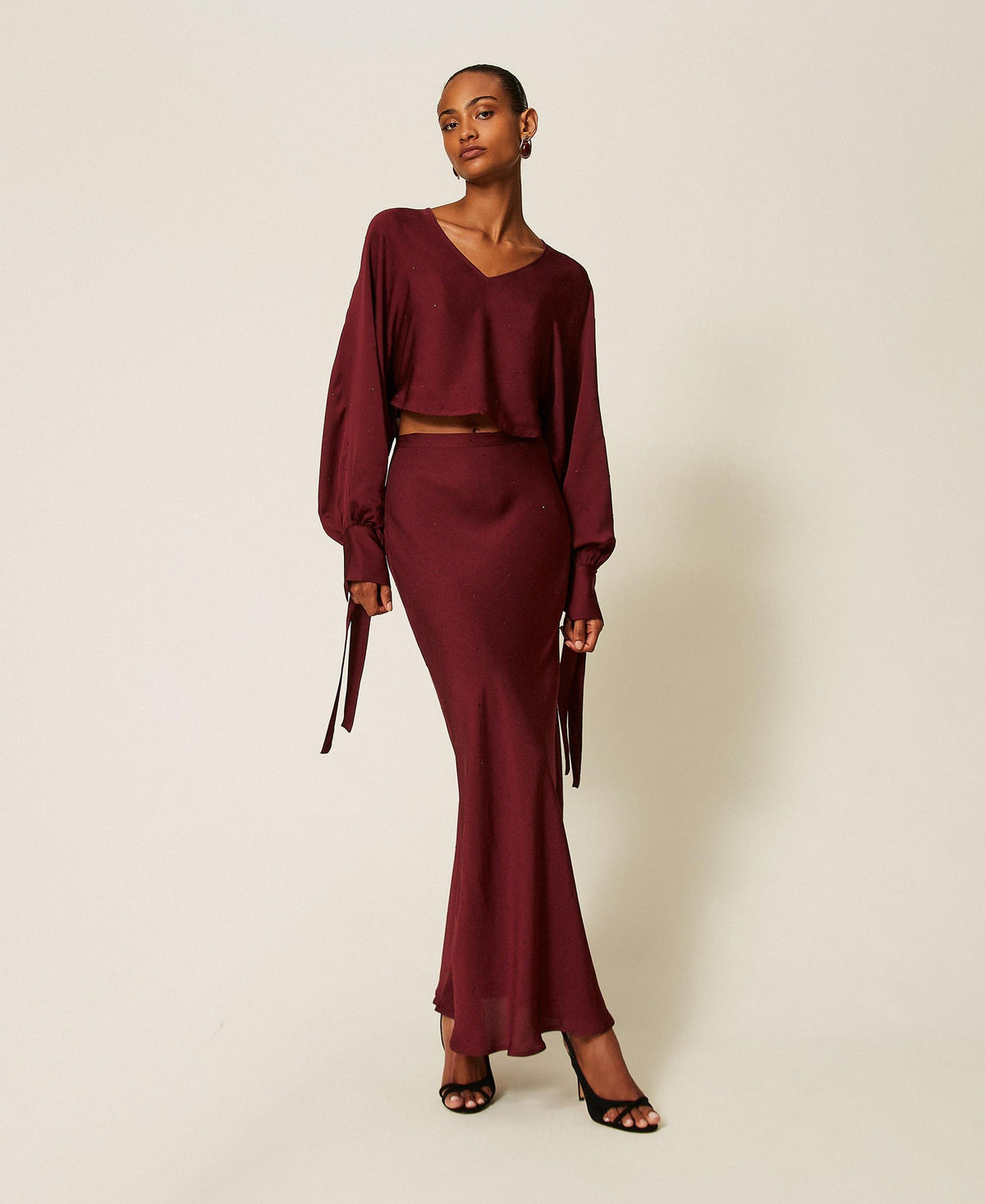 TWINSET Coprispalle in raso con strass 262TT2074 Bordeaux