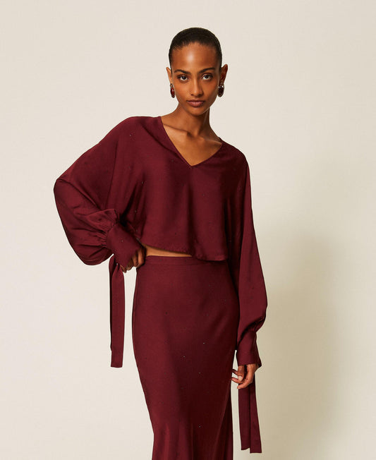TWINSET Coprispalle in raso con strass 262TT2074 Bordeaux
