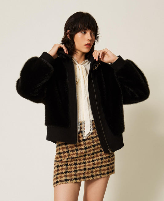 TWINSET Bomber in faux fur e panno 262TT2180 Nero