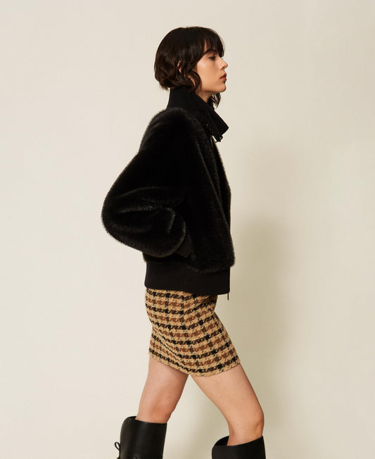 TWINSET Bomber in faux fur e panno 262TT2180 Nero