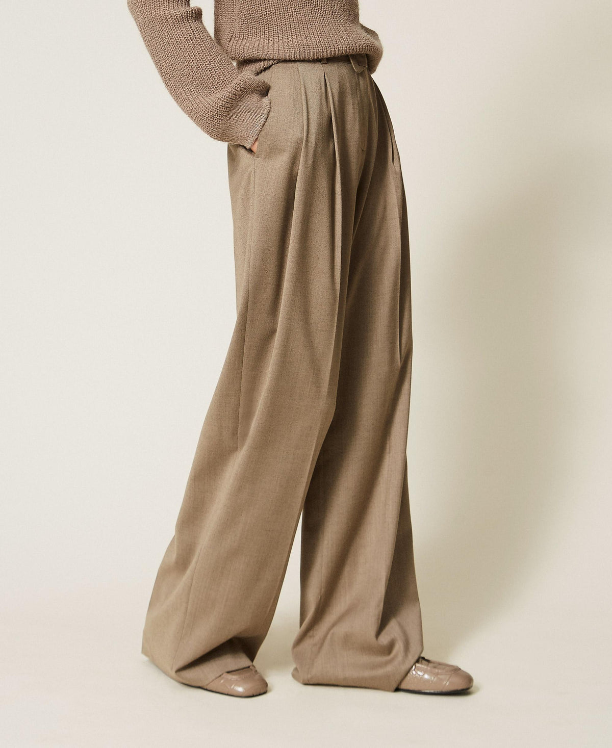 TWINSET Pantaloni a palazzo in raso opaco 262TT2220 Mastice