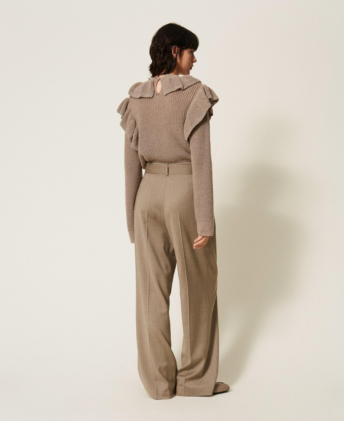 TWINSET Pantaloni a palazzo in raso opaco 262TT2220 Mastice