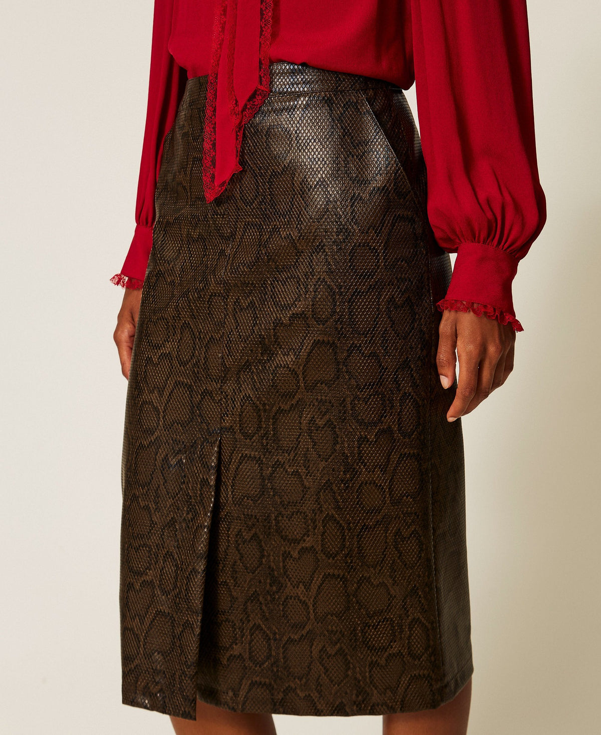 TWINSET Gonna longuette a stampa python 262TT2281 Brown Black
