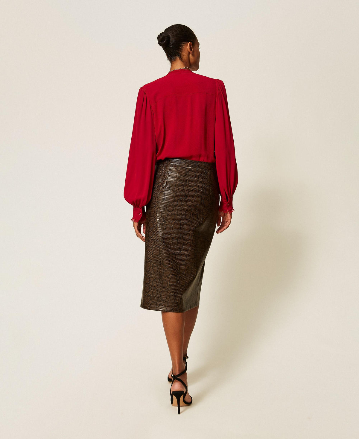 TWINSET Gonna longuette a stampa python 262TT2281 Brown Black