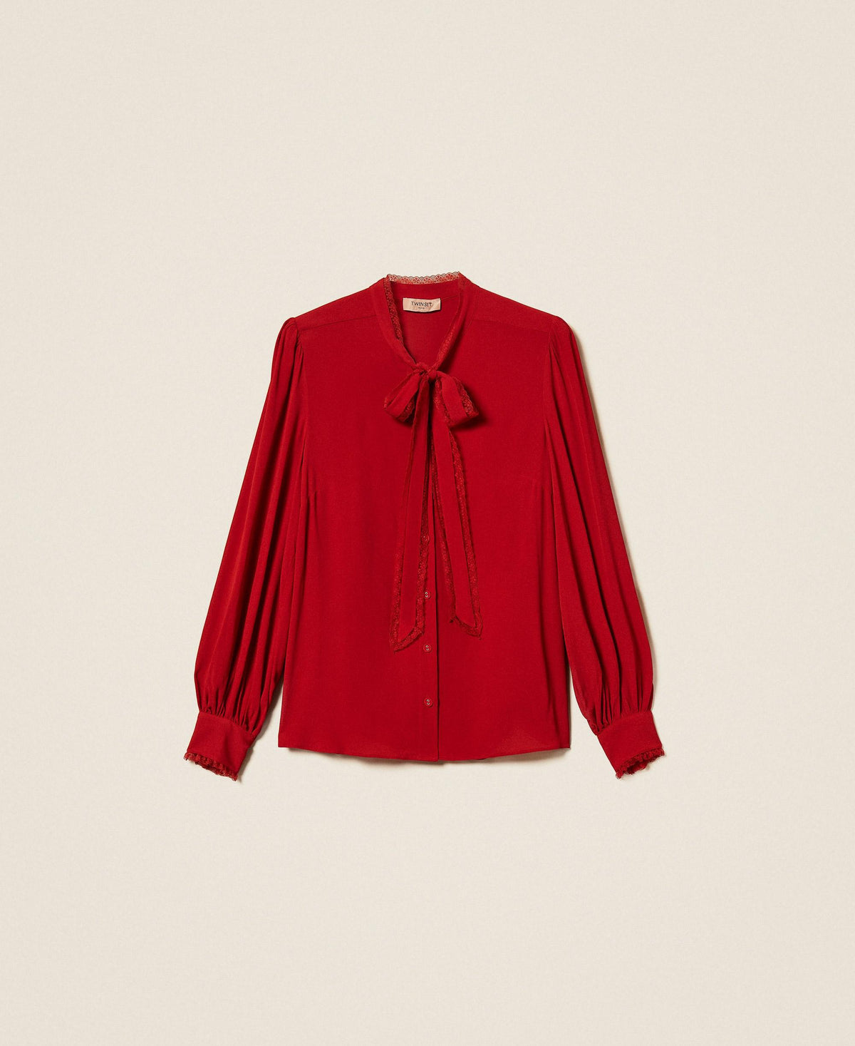 TWINSET Camicia in crêpe de Chine con fiocco 262TT2324 Bloody Mary