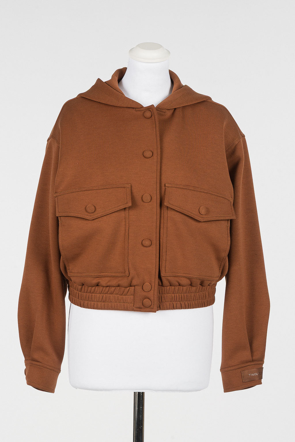 TWINSET Bomber Twinset in misto viscosa con cappuccio e tasche a toppa 262TT2342 Nut