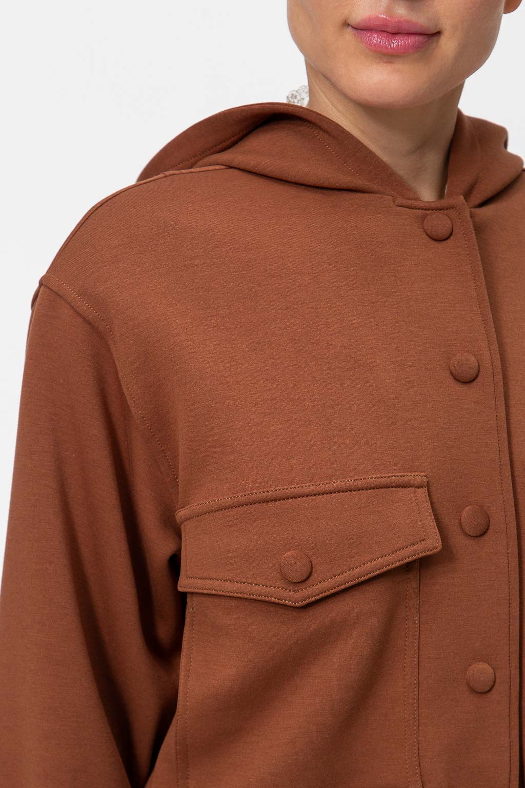 TWINSET Bomber Twinset in misto viscosa con cappuccio e tasche a toppa 262TT2342 Nut