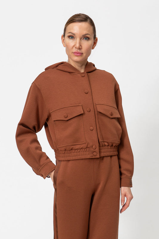 TWINSET Bomber Twinset in misto viscosa con cappuccio e tasche a toppa 262TT2342 Nut