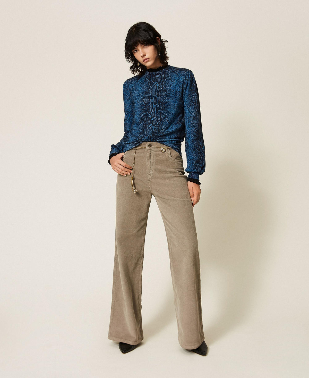 TWINSET Pantaloni ampi in velluto a costine 262TT2362 Mastice