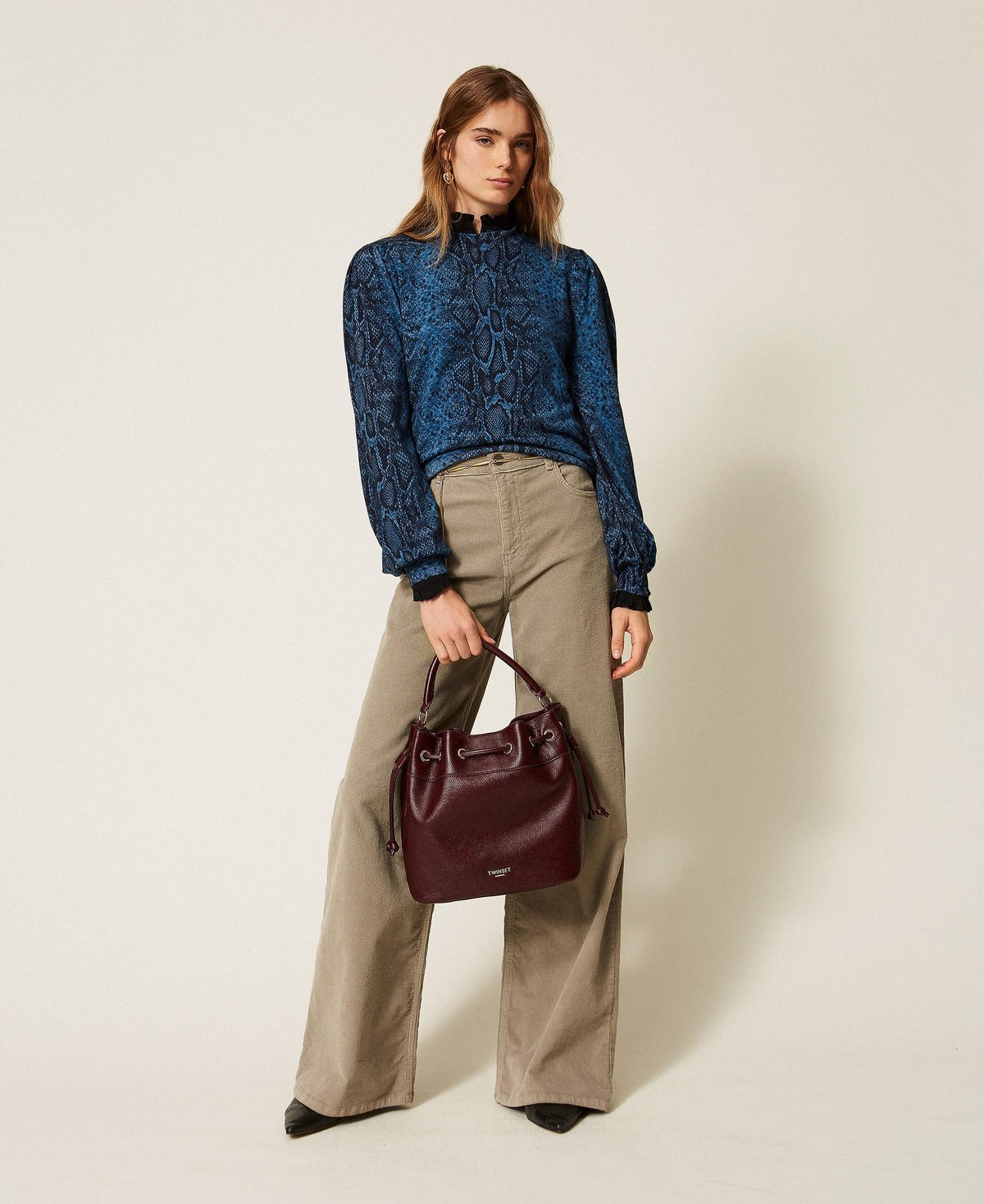 TWINSET Pantaloni ampi in velluto a costine 262TT2362 Mastice